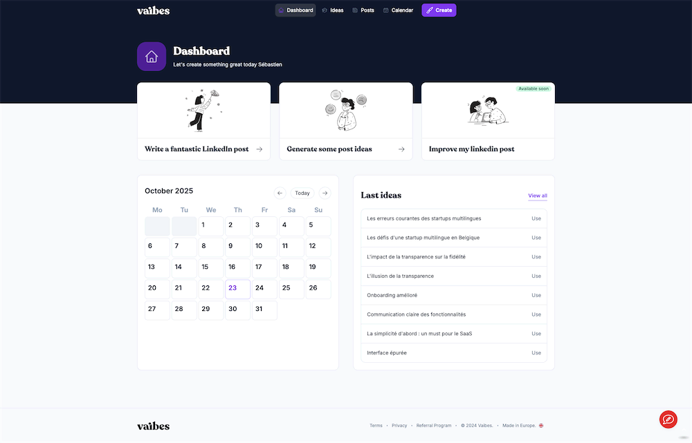 Vaibe, Linkedin posts generator - Mobile View