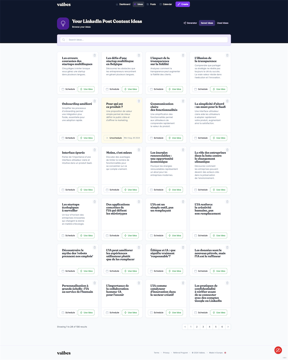 Vaibe, Linkedin posts generator - Features